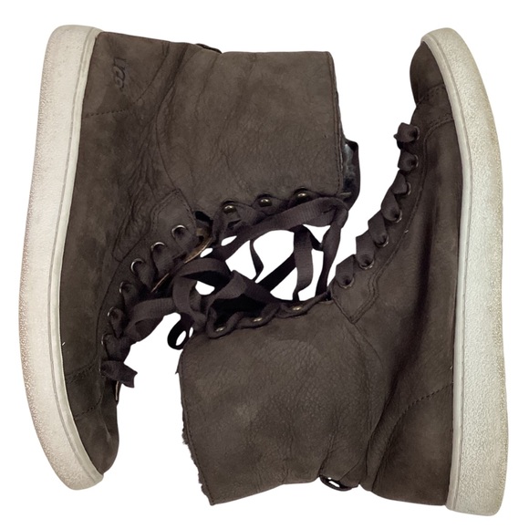 UGG Starlyn Leather Sheepskin High Top Sneakers Dark Brown - Picture 4 of 14